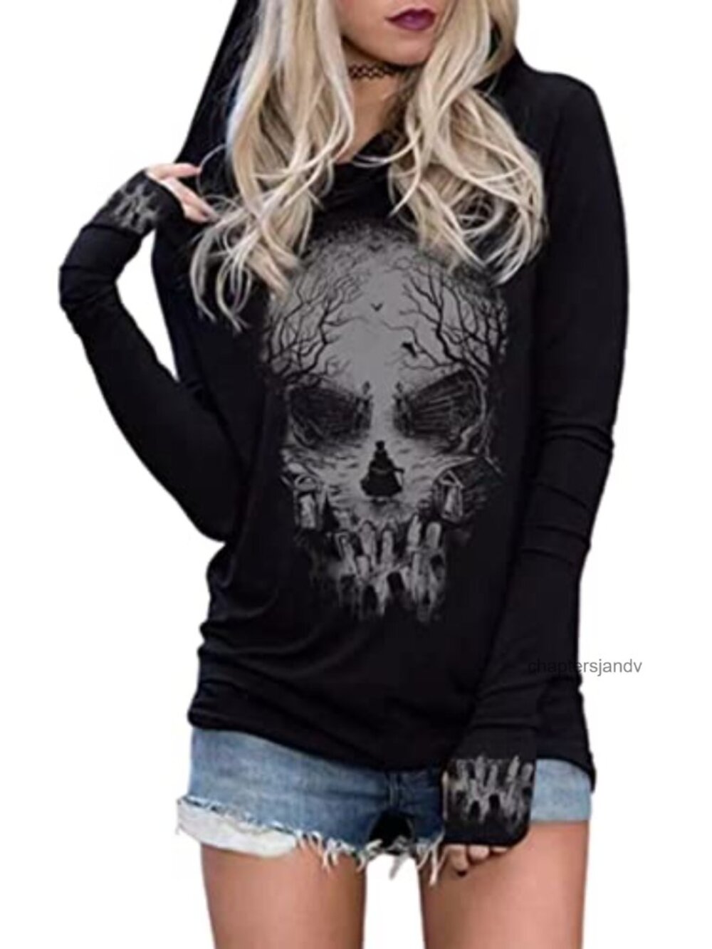 Skull Silhouette Hoodie Women Long Sleeve Sweatshirt Novelty Pullover
